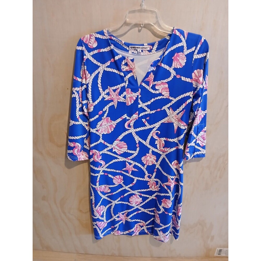 Barbara Gerwit dress Womens Size Medium Blue Pink Shells Nautical Beach